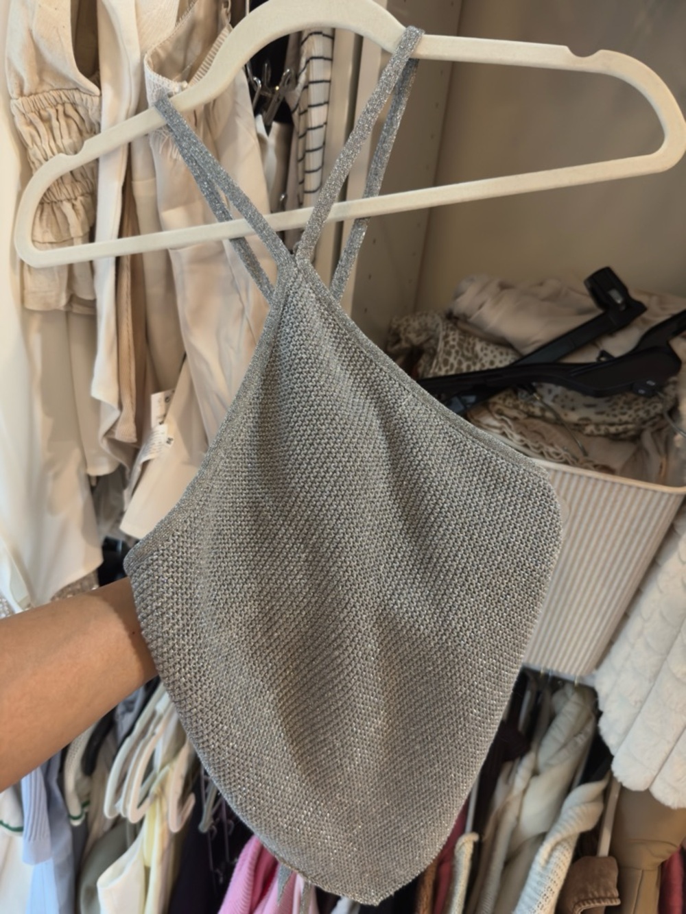 Zara Silver Knit glitter Halter Top